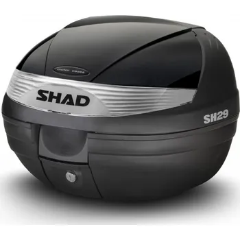 Motodoplněk Topcase - s farebným krytom SHAD SH29 Metalická čierna (SH29 je ideálním doplňkem pro Váš nejnovější skútr. Opěrka, brzdové světlo a barevné kryty dostupné jako příslušenství. Včetně plotny.)