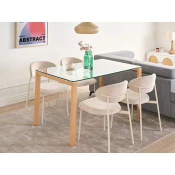 Jídelní stůl světle hnědý sklo světlé dřevo 130 x 80 cm deska z tvrzeného skla nohy moderní jídelna Beliani