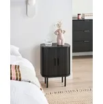 Noční stolek černý MDF kov 40 x 30 cm retro styl posuvné dveře obývací pokoj ložnice Beliani