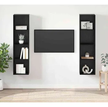 Obývací stěna vidaXL Sestava TV skříněk Nástěnný 2 pcs Černá 37 x 37 x 142,5 cm [3393538]