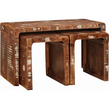 Konferenční stolek vidaXL Nesting stůl 3 pcs Hnědá Masivní obnovované dřevo [4104562]