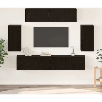 Televizní stolek vidaXL Sestava TV skříněk Nástěnný 6 pcs Černý dub kompozitní dřevo [3393433]
