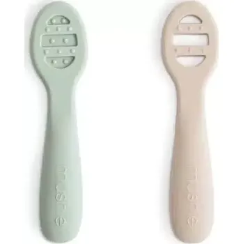 dětská jídelní sada MUSHIE první lžičky na příkrmy Cambridge Blue/ Shifting Sand