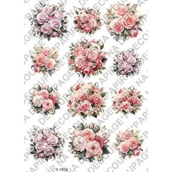 Umělecký papír Rýžový a soft papír na decoupage - Růže - KB01604 Materiál: Rýžový papír, Rozměr: A4