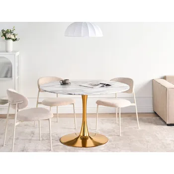 Jídelní stůl Kulatý jídelní stůl bílý zlatý MDF 120 cm mramorový efekt kovový podstavec 4místný kuchyň jídelna Beliani