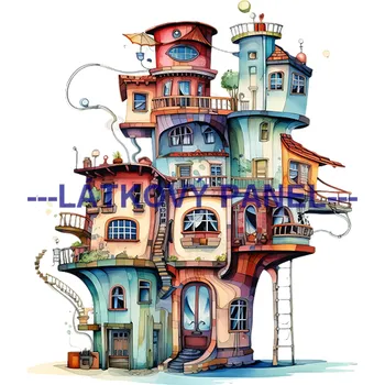 Látkový panel - Domečky - BAR-01 Velikost: 20x20cm, Materiál: Úplet