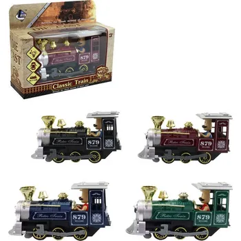 Vláček a vláčkodráha _Ostatní 1_ Lokomotiva parní retro vláček zpětný chod na baterie Světlo Zvuk 4 barvy kov