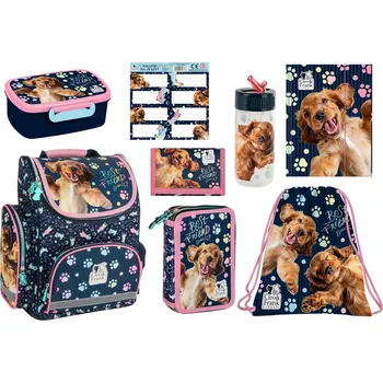 Školní batoh Derform Zvýhodněná školní sada Cleo a Frank pejsek 8ks