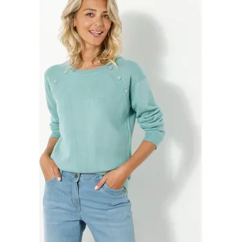 Dámský svetr Jednobarevný pulovr s ozdobnými knoflíky šedozelená 38/40