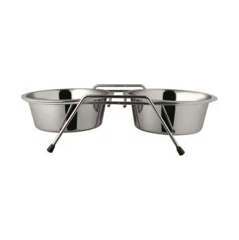 Miska pro psa Dvojmiska LAVOR nerez se stojanem (chrom) 2,4l/25cm (20)