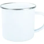 Smaltovaný plechový bílý hrnek 12 Oz se stříbrným lemem - bez nálepky