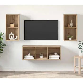 Obývací stěna vidaXL Sestava TV skříněk Nástěnný Artisanový dub 37 x 37 x 107 cm [3393365]