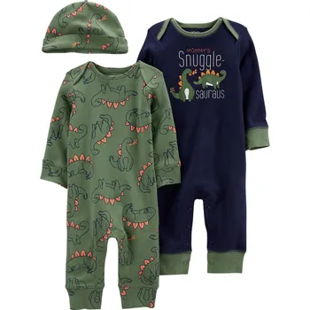 Kojenecká souprava CARTERS CARTER'S Set 3dílný overal na druky bez nožiček 2ks, čepice Dino chlapec LBB NB/ vel. 56