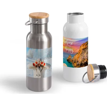 Termoska HappyFoto HAPPY Nerezová termoska s bambusovým víčkem 0,5 l