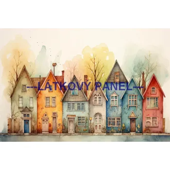 Látkový panel - Domečky - BAR -63 Velikost: 60x40cm, Materiál: Bavlna