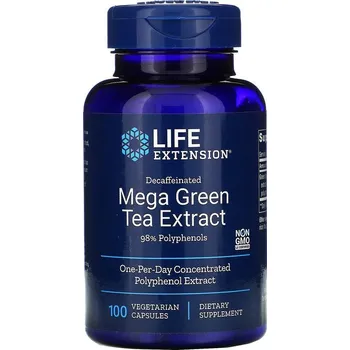 Přírodní produkt Life Extension Decaffeinated Mega Green Tea Extract (extrakt ze zeleného čaje bez kofeinu), 100 rostlinných kapslí Doplněk stravy