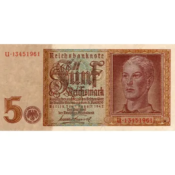 Bankovka 5 marek Říšských 1942 Série U (5 marek 1942)