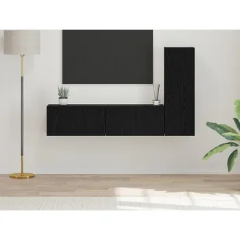 Obývací stěna vidaXL Sestava TV skříněk Nástěnný 3 pcs Černý dub kompozitní dřevo [3393403]
