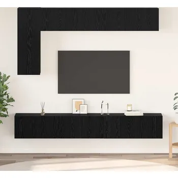 Obývací stěna vidaXL Sestava TV skříněk Nástěnný 6 pcs Černý dub kompozitní dřevo [3393247]