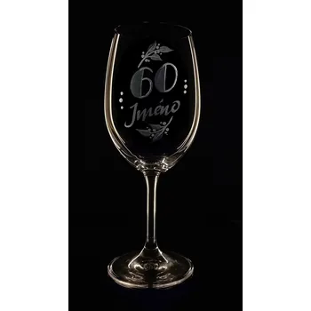 Sklenice Sklenka na víno k 60 narozeninám - ručně ryté (broušené), dárková krabička