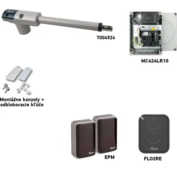 Pohon brány Sada pohonu NICE TOO TOO4524 pro dvoukřídlou bránu - jedno křídlo 4,5m/250kg s fotobuňkami, intenzivní provoz
