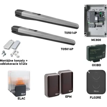Pohon brány Sada pohonu NICE Toona 5016P pro dvoukřídlé brány s větším zatížením jedno křídlo 5m/800kg s příslušenstvím