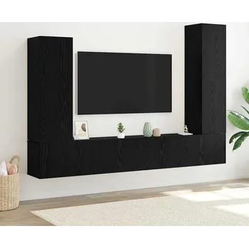 Obývací stěna vidaXL Sestava TV skříněk Nástěnný 4 pcs Černý dub kompozitní dřevo [3332587]