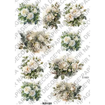 Umělecký papír Rýžový a soft papír na decoupage - Růže - KB01601 Materiál: Soft, Rozměr: A4