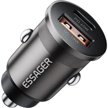 ESSAGER ES-CC15 mini autonabíječka s porty USB-C / USB-A - 45W - tmavě šedá