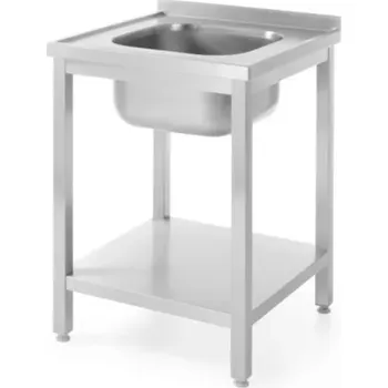 Jídelní stůl Hendi 811856 Stůl se dřezem a policí – šrubovatelný, Kitchen Line, 600x600x(H)850mm