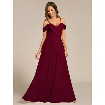 Dámské šaty Ever Pretty šaty bordové dlouhé spadlá ramínka 2354 Velikost: 7XL / 54 / 22 / 26