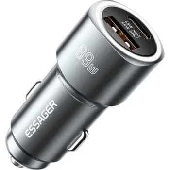 ESSAGER ES-CC16 autonabíječka s porty USB-C / USB-A - 89W - šedá