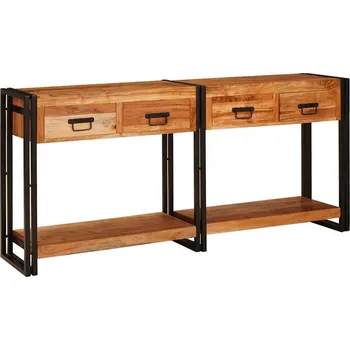 Konzolový stolek vidaXL Konzolový stolek se zásuvkou 2 pcs Hnědá Pevné akáciové dřevo [3324224]