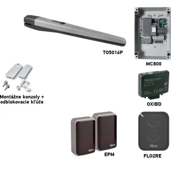 Pohon brány Sada pohonu NICE Toona 5016P pro jednokřídlou bránu s větším zatížením jednoho křídla 5m/800kg s fotobuňkami