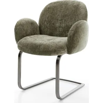 Jídelní židle Nube-Flex konzolová židle s područkami žinylka olivová plochá