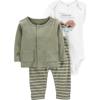 Kojenecká souprava CARTERS CARTER'S Set 3dílný body kr. rukáv, cardigan, tepláky Green Stripes kluk NB/ vel. S 56
