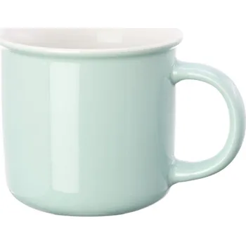 Mintový porcelánový hrnek s bílým lemem imitující smalt