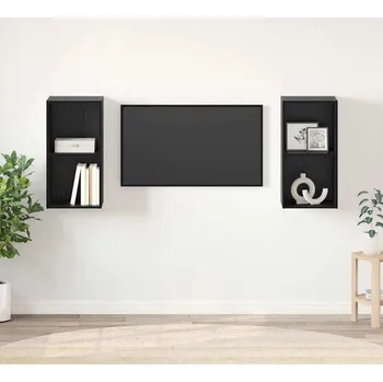Televizní stolek vidaXL Sestava TV skříněk Nástěnný 2 pcs Černý dub 37 x 37 x 72 cm [3393556]