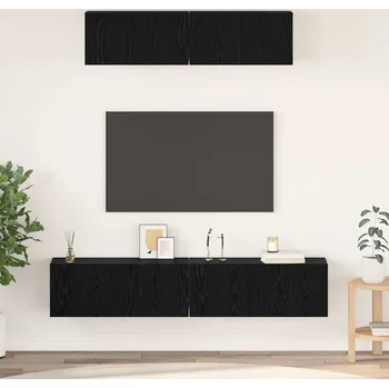 Televizní stolek vidaXL Sestava TV skříněk Nástěnný 4 pcs Černý dub kompozitní dřevo [3393361]