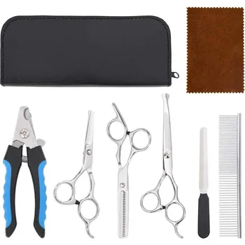 Vysoušeč srsti pro zvíře vidaXL 6dílná sada nůžek na stříhání psů nerezová ocel [4101329]