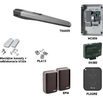Pohon brány Sada pohonu NICE Toona 4005 pro jednokřídlou bránu - jedno křídlo 3m/500kg s fotobuňkami