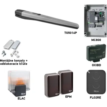 Pohon brány Sada pohonu NICE Toona 5016P pro jednokřídlá vrata s větším zatížením jednoho křídla 5m/800kg s příslušenstvím