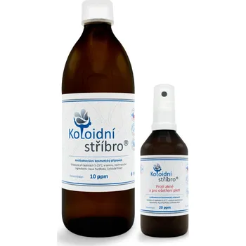 Koloidní stříbro s.r.o. Sada proti akné a pro ošetření pleti 500 ml 10 ppm SKLO + 100 ml sprej 20 ppm