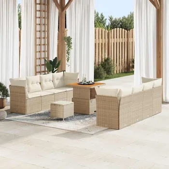 Zahradní sestava vidaXL Sada zahradních pohovek 11 pcs Béžová polyratan [3361456]