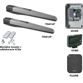 Pohon brány Sada pohonu NICE Toona 4016P pro dvoukřídlou bránu s vyšším zatížením jednoho křídla 3m/800kg
