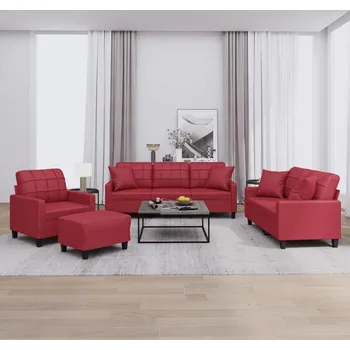 Sedací souprava vidaXL 4dílná sedací souprava s polštáři umělá kůže [3201356] Barva: vínová červená