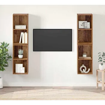 Televizní stolek vidaXL Sestava TV skříněk Nástěnný 4 pcs Staré dřevo 37 x 37 x 72 cm [3393561]
