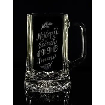 Sklenice Půllitr nejlepší ročník 1996 jméno na přání - ručně ryté (broušené)