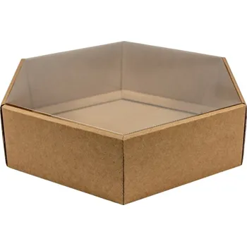 Dárková krabice s průhledným víkem 255x255x70 mm, hnědá - kraftová