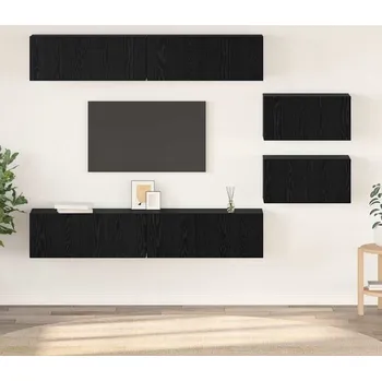 Obývací stěna vidaXL Sestava TV skříněk Nástěnný 6 pcs Černý dub kompozitní dřevo [3393160]